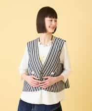 RLBED15290 HIROKO BIS GRANDE(ヒロコ ビス グランデ) 【大きいサイズ】ストライプショートジレ /洗える ネイビー