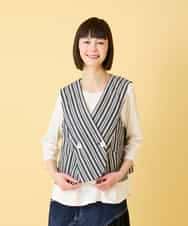 RLBED15290 HIROKO BIS GRANDE(ヒロコ ビス グランデ) 【大きいサイズ】ストライプショートジレ /洗える ネイビー