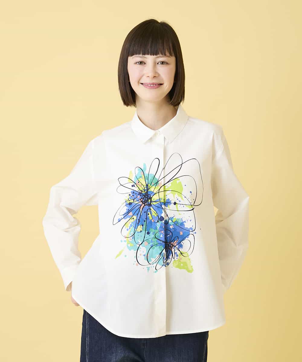 RLBED30290 HIROKO BIS GRANDE(ヒロコ ビス グランデ) 【大きいサイズ】ドローイングフラワーブラウス /洗える ホワイト