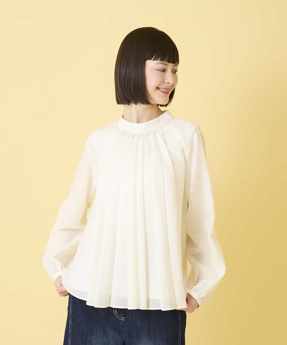 RLBED50280 HIROKO BIS GRANDE(ヒロコ ビス グランデ) 【大きいサイズ】スタンドカラーかまぼこプリーツブラウス /洗える ダークグレー