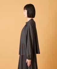 RLBED50280 HIROKO BIS GRANDE(ヒロコ ビス グランデ) 【大きいサイズ】スタンドカラーかまぼこプリーツブラウス /洗える ダークグレー