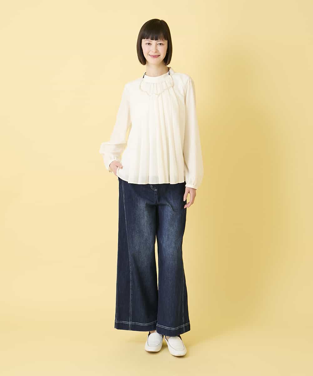 RLBED50280 HIROKO BIS GRANDE(ヒロコ ビス グランデ) 【大きいサイズ】スタンドカラーかまぼこプリーツブラウス /洗える ダークグレー