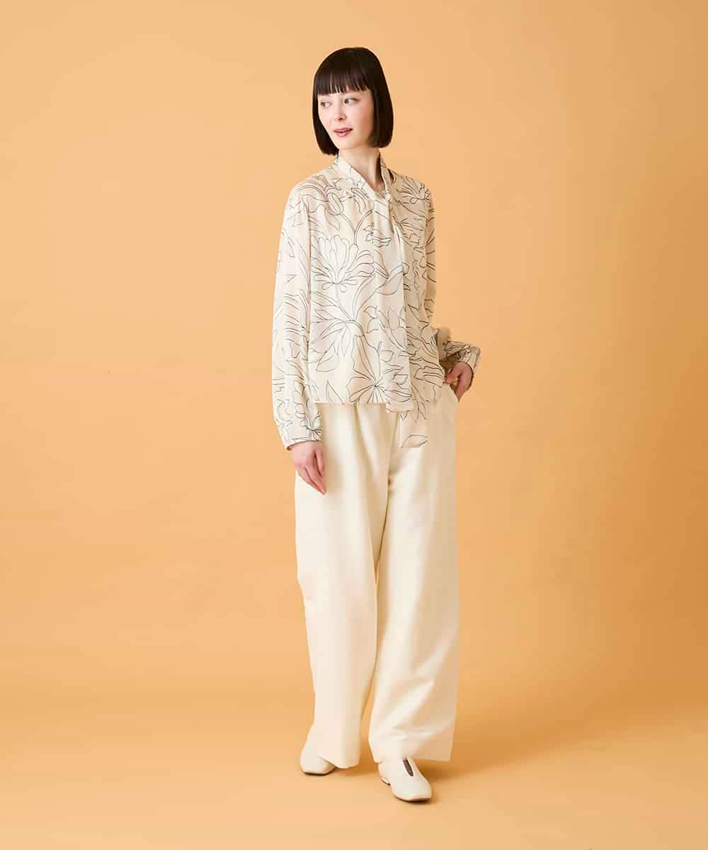 RLBED55310 HIROKO BIS GRANDE(ヒロコ ビス グランデ) 【大きいサイズ】ボタニカルモチーフプルオーバーブラウス /洗える アイボリー