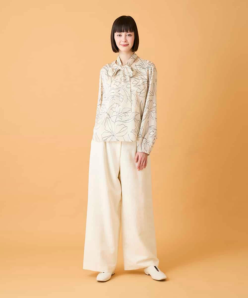 RLBED55310 HIROKO BIS GRANDE(ヒロコ ビス グランデ) 【大きいサイズ】ボタニカルモチーフプルオーバーブラウス /洗える アイボリー