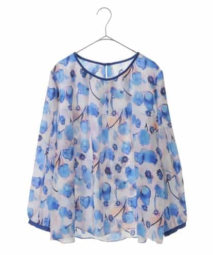 RLBEV17290 HIROKO BIS GRANDE 【大きいサイズ】フラワープリントパイピングフレアブラウス /洗える