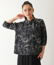 RLBFB30310 HIROKO BIS GRANDE(ヒロコ ビス グランデ) 【大きいサイズ】線描き刺繍デザインブラウス /洗える ブラック