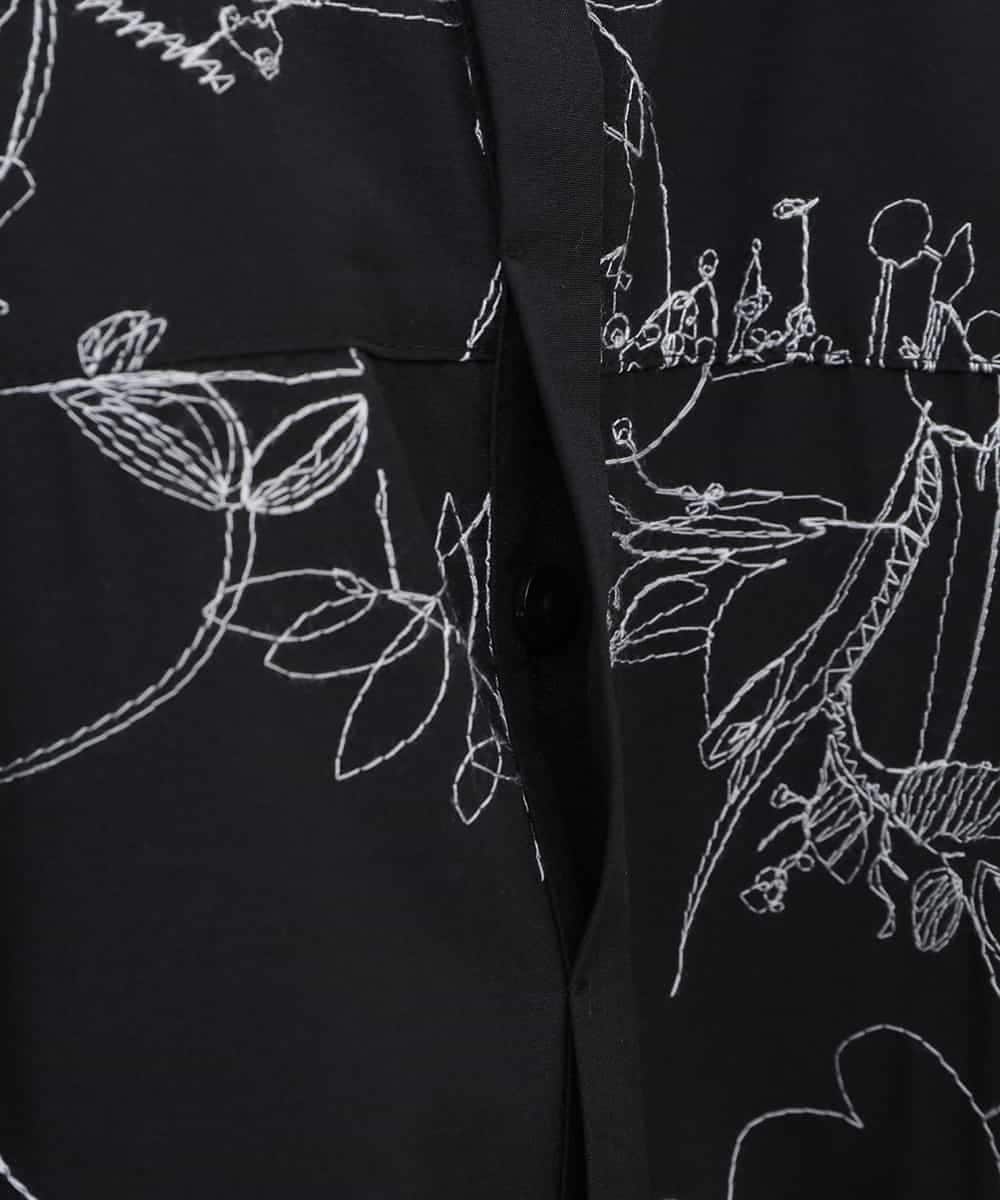 RLBFB31380 HIROKO BIS GRANDE(ヒロコ ビス グランデ) 【大きいサイズ】線描き刺繍ロング丈ブラウス /洗える ブラック