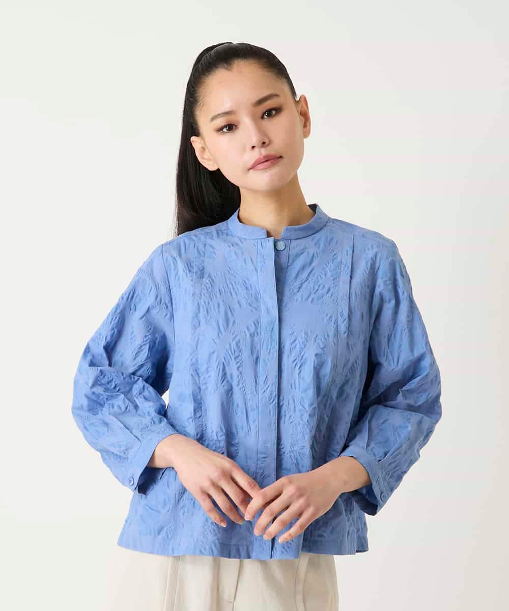 RLBFD25290 HIROKO BIS GRANDE(ヒロコ ビス グランデ) ボタニカルモチーフショートブラウス ブルー