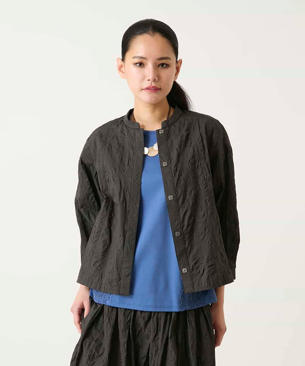 RLBFD25290 HIROKO BIS GRANDE(ヒロコ ビス グランデ) ボタニカルモチーフショートブラウス ブラウン