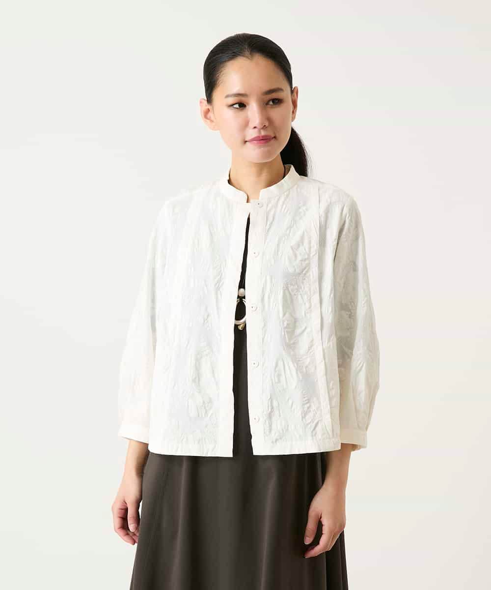 RLBFD25290 HIROKO BIS GRANDE(ヒロコ ビス グランデ) ボタニカルモチーフショートブラウス ホワイト