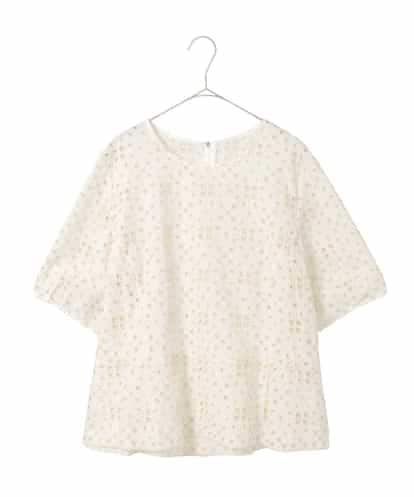RLBFD33290 HIROKO BIS GRANDE 【大きいサイズ】アイレット刺繍タックヘムブラウス