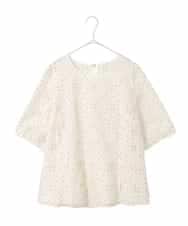 RLBFD33290 HIROKO BIS GRANDE(ヒロコ ビス グランデ) 【大きいサイズ】アイレット刺繍タックヘムブラウス アイボリー