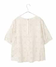 RLBFD33290 HIROKO BIS GRANDE(ヒロコ ビス グランデ) 【大きいサイズ】アイレット刺繍タックヘムブラウス アイボリー