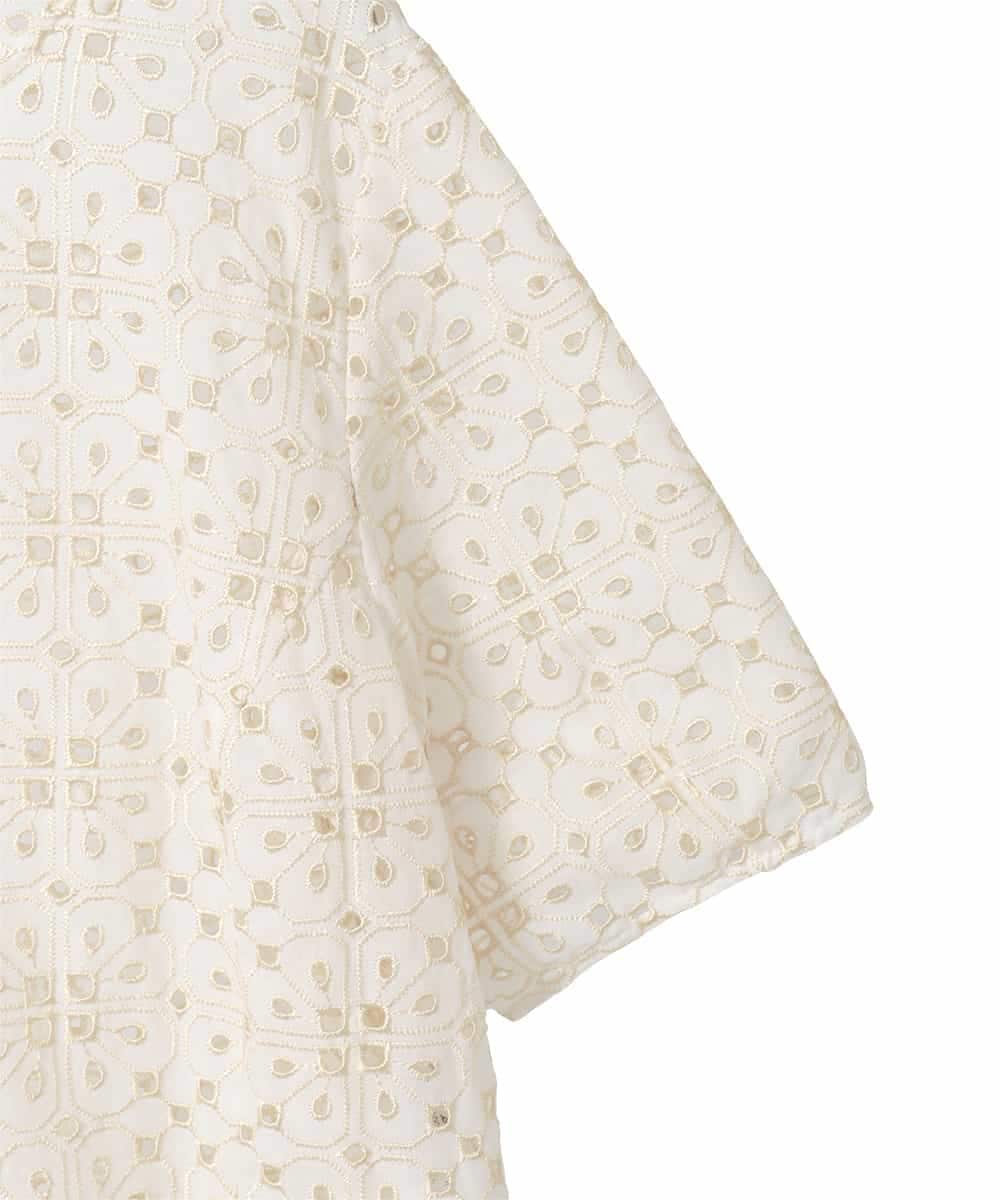 RLBFD33290 HIROKO BIS GRANDE(ヒロコ ビス グランデ) 【大きいサイズ】アイレット刺繍タックヘムブラウス アイボリー