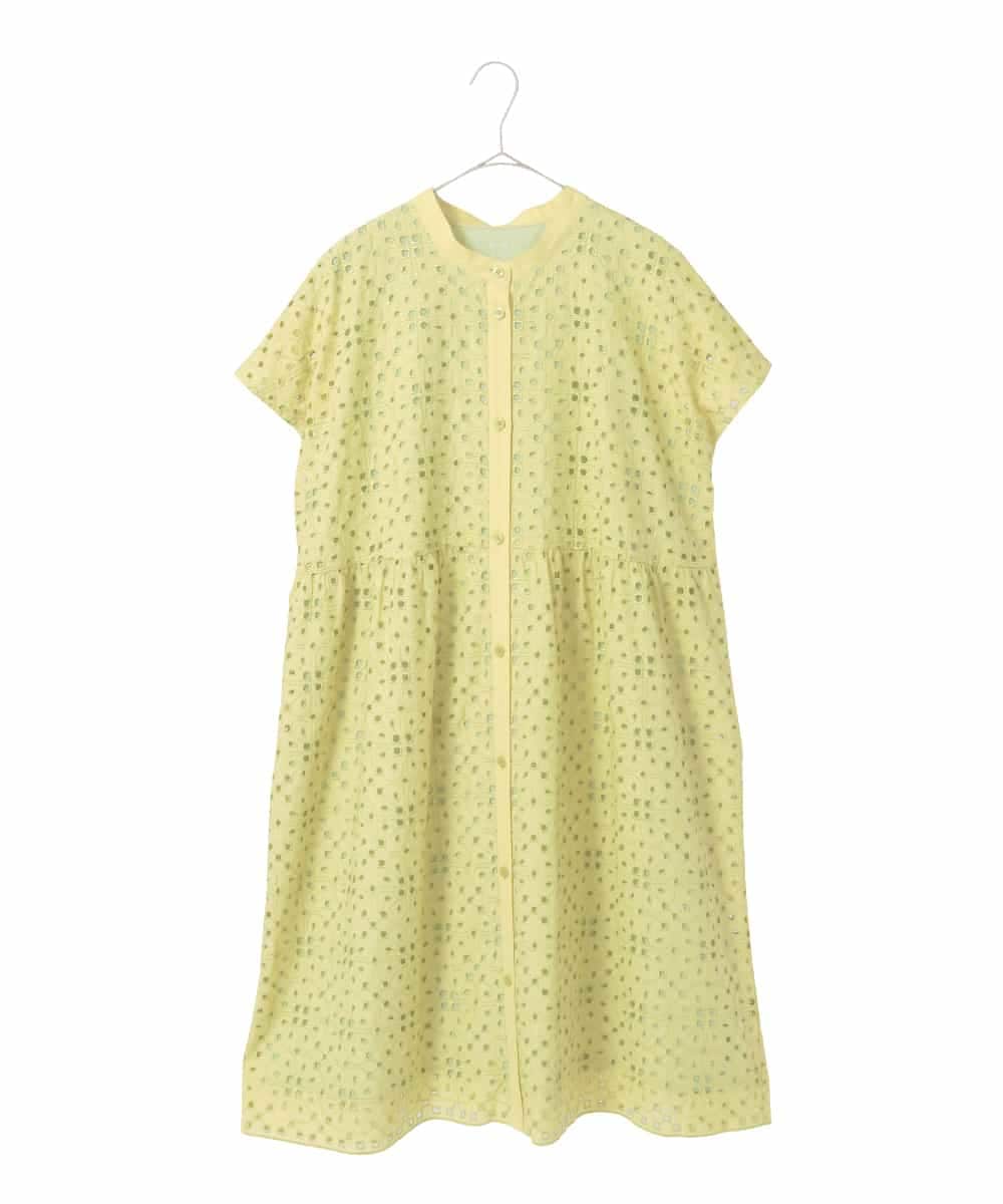 RLBFD34410 HIROKO BIS GRANDE(ヒロコ ビス グランデ) 【大きいサイズ】アイレット刺繍フレンチスリーブチュニックブラウス ライトイエロー