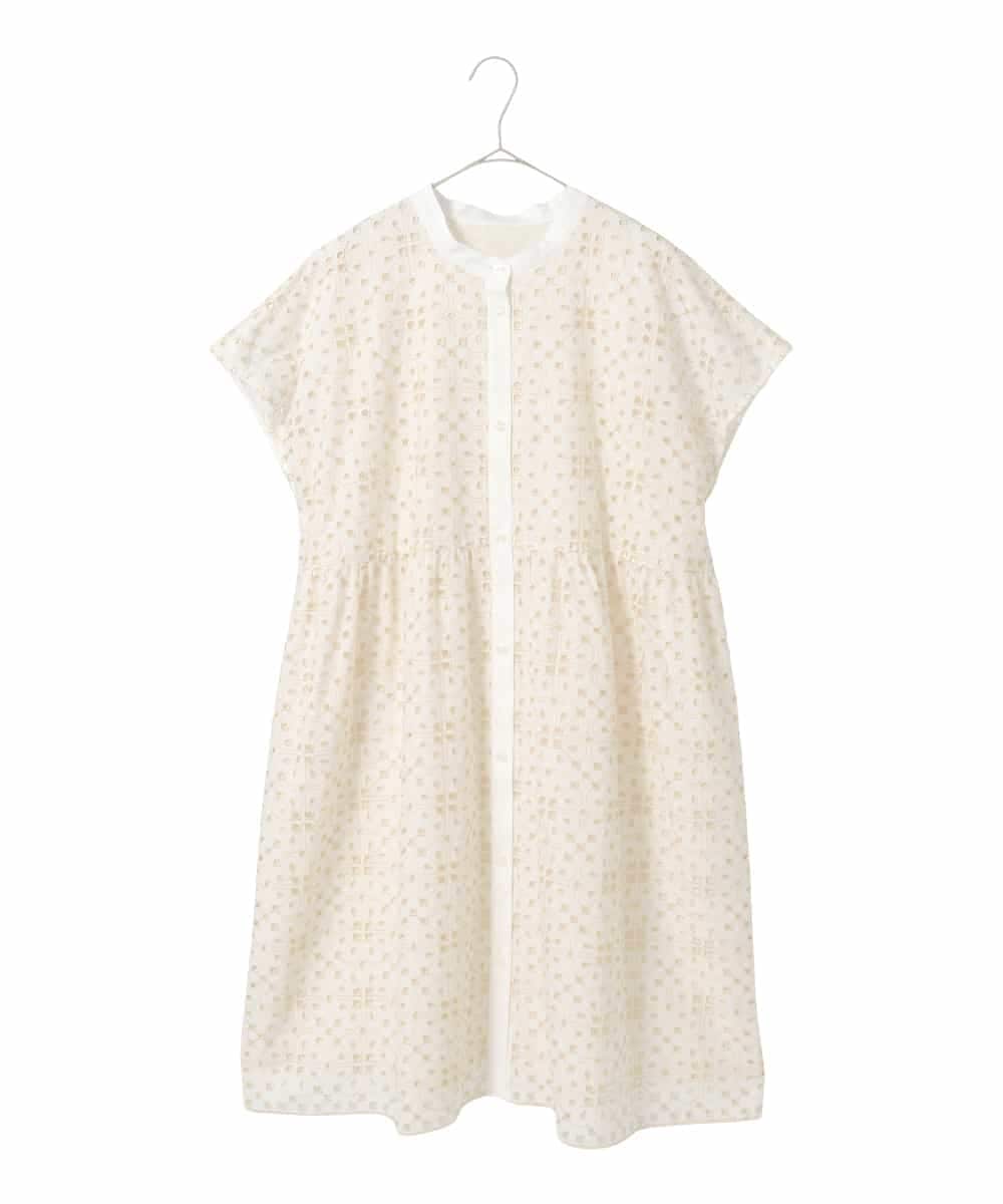 RLBFD34410 HIROKO BIS GRANDE(ヒロコ ビス グランデ) 【大きいサイズ】アイレット刺繍フレンチスリーブチュニックブラウス アイボリー