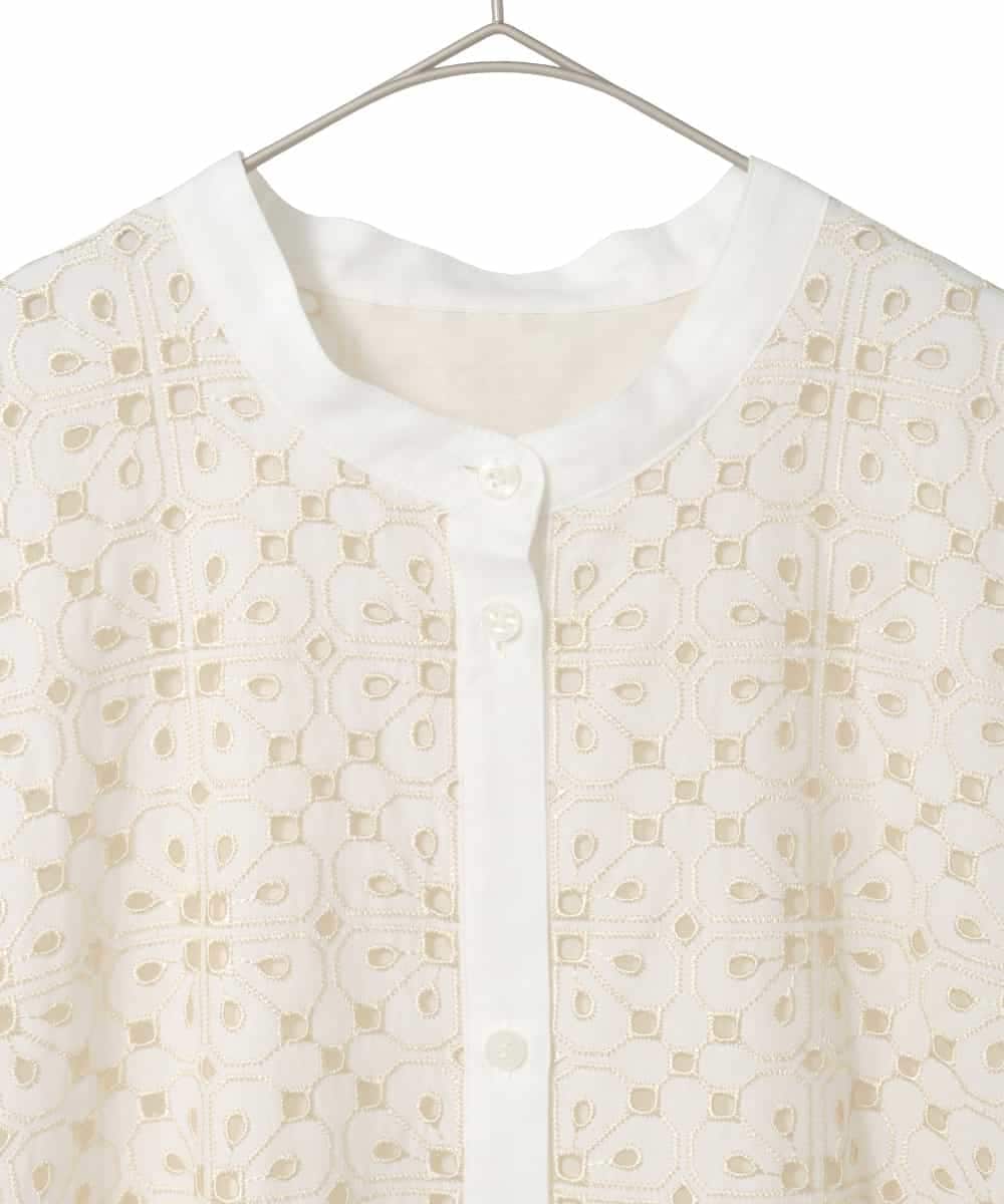 RLBFD34410 HIROKO BIS GRANDE(ヒロコ ビス グランデ) 【大きいサイズ】アイレット刺繍フレンチスリーブチュニックブラウス アイボリー