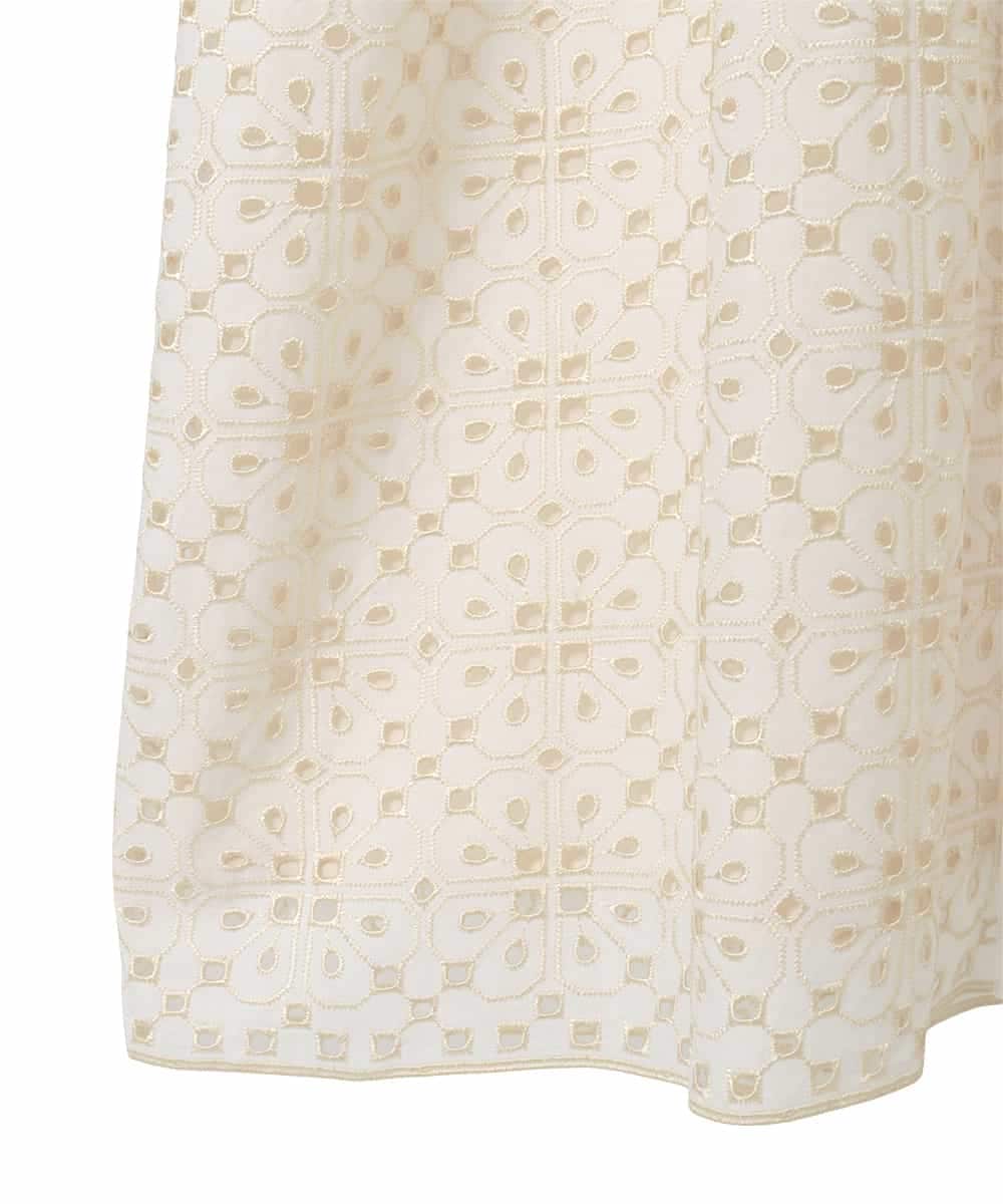 RLBFD34410 HIROKO BIS GRANDE(ヒロコ ビス グランデ) 【大きいサイズ】アイレット刺繍フレンチスリーブチュニックブラウス アイボリー