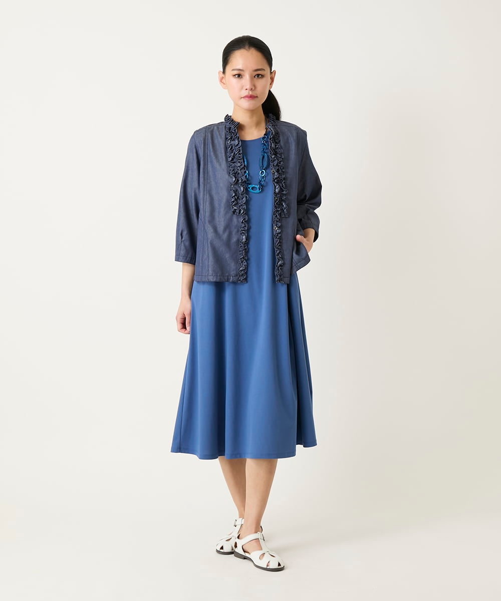 RLBFD40250 HIROKO BIS GRANDE(ヒロコ ビス グランデ) 【大きいサイズ】フリルアクセントダンガリーブラウス ネイビー