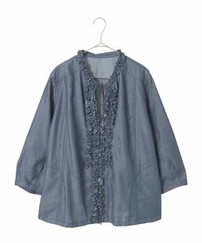 RLBFD40250 HIROKO BIS GRANDE 【大きいサイズ】フリルアクセントダンガリーブラウス