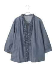 RLBFD40250 HIROKO BIS GRANDE(ヒロコ ビス グランデ) 【大きいサイズ】フリルアクセントダンガリーブラウス ネイビー