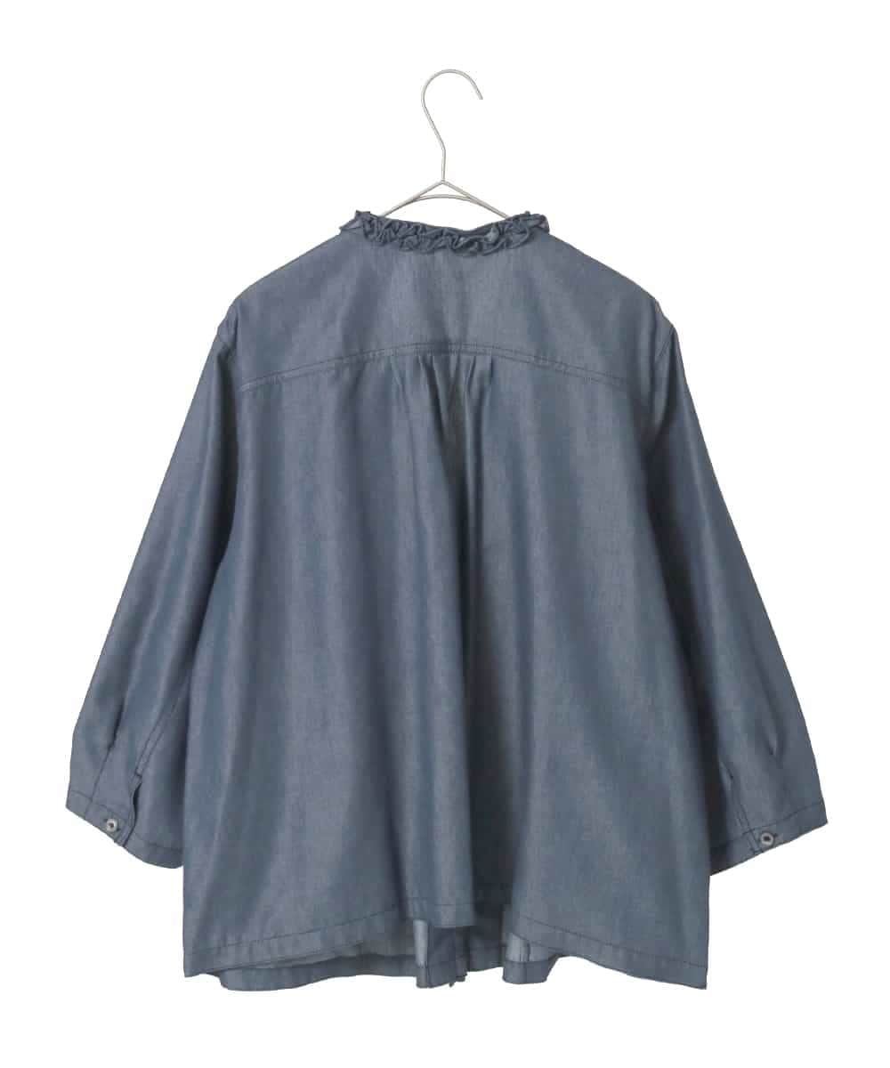 RLBFD40250 HIROKO BIS GRANDE(ヒロコ ビス グランデ) 【大きいサイズ】フリルアクセントダンガリーブラウス ネイビー