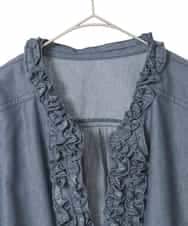 RLBFD40250 HIROKO BIS GRANDE(ヒロコ ビス グランデ) 【大きいサイズ】フリルアクセントダンガリーブラウス ネイビー