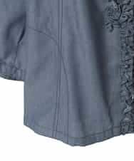 RLBFD40250 HIROKO BIS GRANDE(ヒロコ ビス グランデ) 【大きいサイズ】フリルアクセントダンガリーブラウス ネイビー