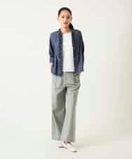 RLBFD40250 HIROKO BIS GRANDE(ヒロコ ビス グランデ) 【大きいサイズ】フリルアクセントダンガリーブラウス ネイビー