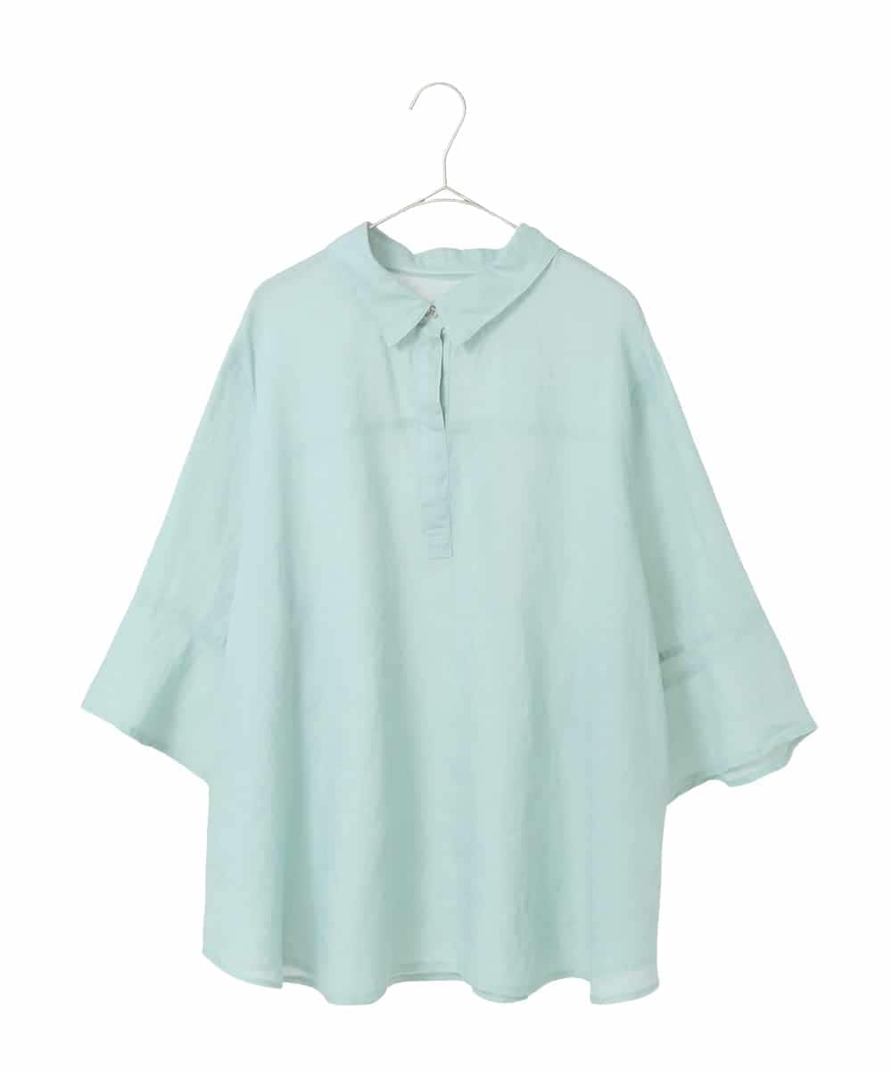 RLBFD45200 HIROKO BIS GRANDE(ヒロコ ビス グランデ) 【大きいサイズ】フレアスリーブ麻ブラウス グリーン