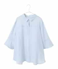 RLBFD45200 HIROKO BIS GRANDE(ヒロコ ビス グランデ) 【大きいサイズ】フレアスリーブ麻ブラウス ライトブルー