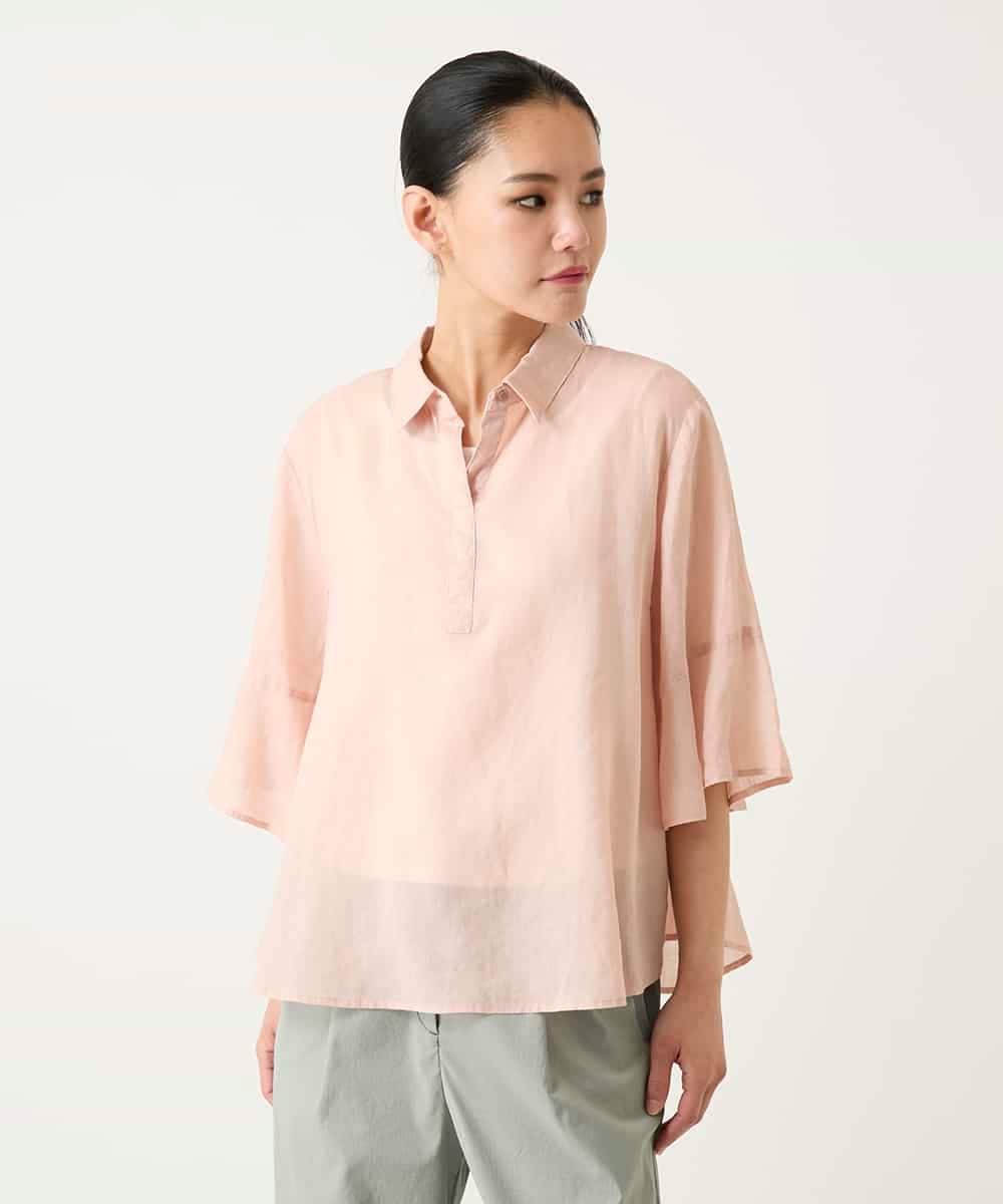 RLBFD45200 HIROKO BIS GRANDE(ヒロコ ビス グランデ) 【大きいサイズ】フレアスリーブ麻ブラウス ライトブルー