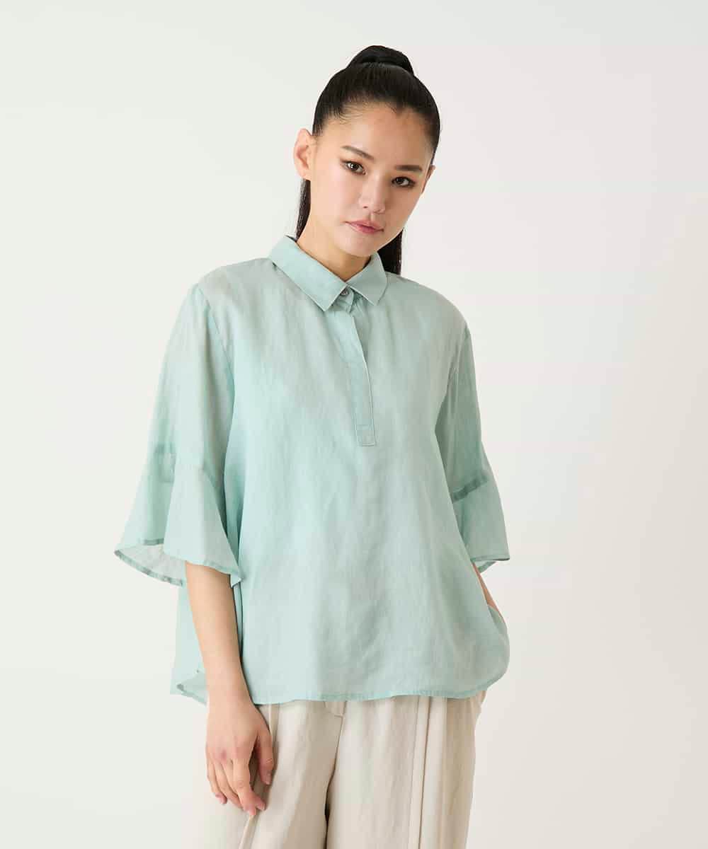 RLBFD45200 HIROKO BIS GRANDE(ヒロコ ビス グランデ) 【大きいサイズ】フレアスリーブ麻ブラウス ライトブルー