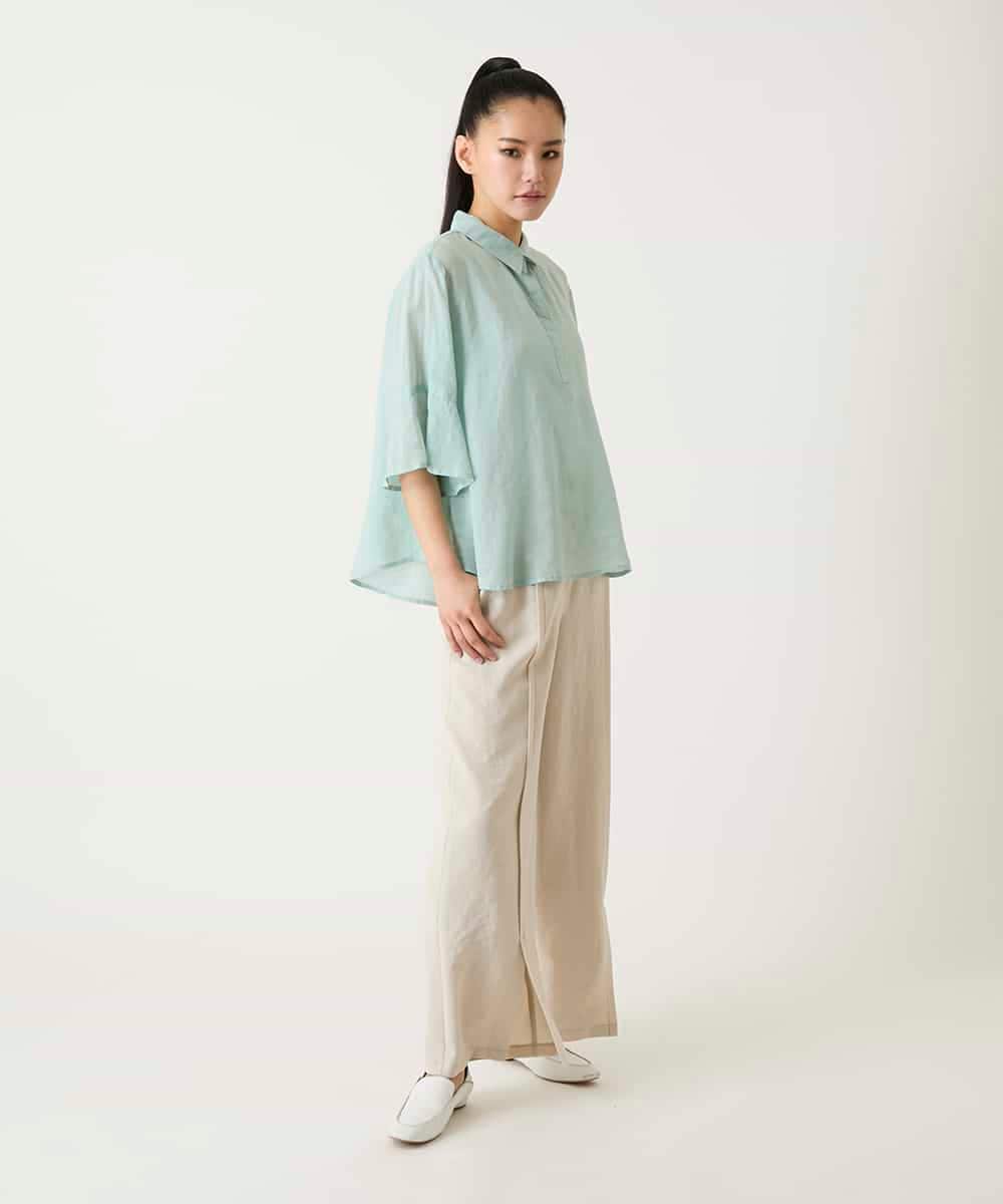 RLBFD45200 HIROKO BIS GRANDE(ヒロコ ビス グランデ) 【大きいサイズ】フレアスリーブ麻ブラウス ライトブルー