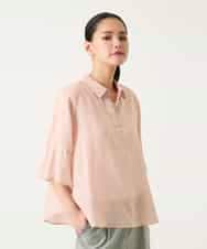 RLBFD45200 HIROKO BIS GRANDE(ヒロコ ビス グランデ) 【大きいサイズ】フレアスリーブ麻ブラウス ライトブルー