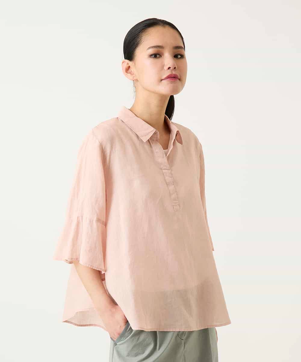 RLBFD45200 HIROKO BIS GRANDE(ヒロコ ビス グランデ) 【大きいサイズ】フレアスリーブ麻ブラウス ライトブルー