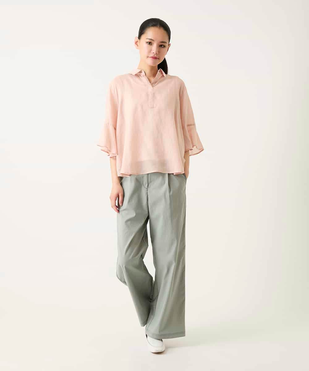 RLBFD45200 HIROKO BIS GRANDE(ヒロコ ビス グランデ) 【大きいサイズ】フレアスリーブ麻ブラウス ライトブルー