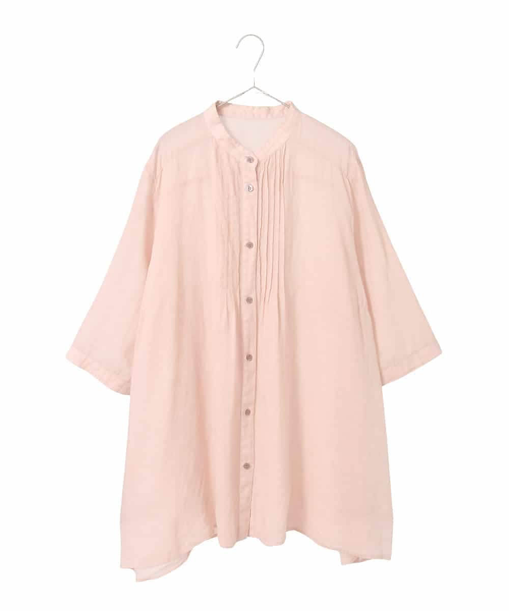 RLBFD47230 HIROKO BIS GRANDE(ヒロコ ビス グランデ) 【大きいサイズ】ピンタックフレア麻ブラウス ピンク