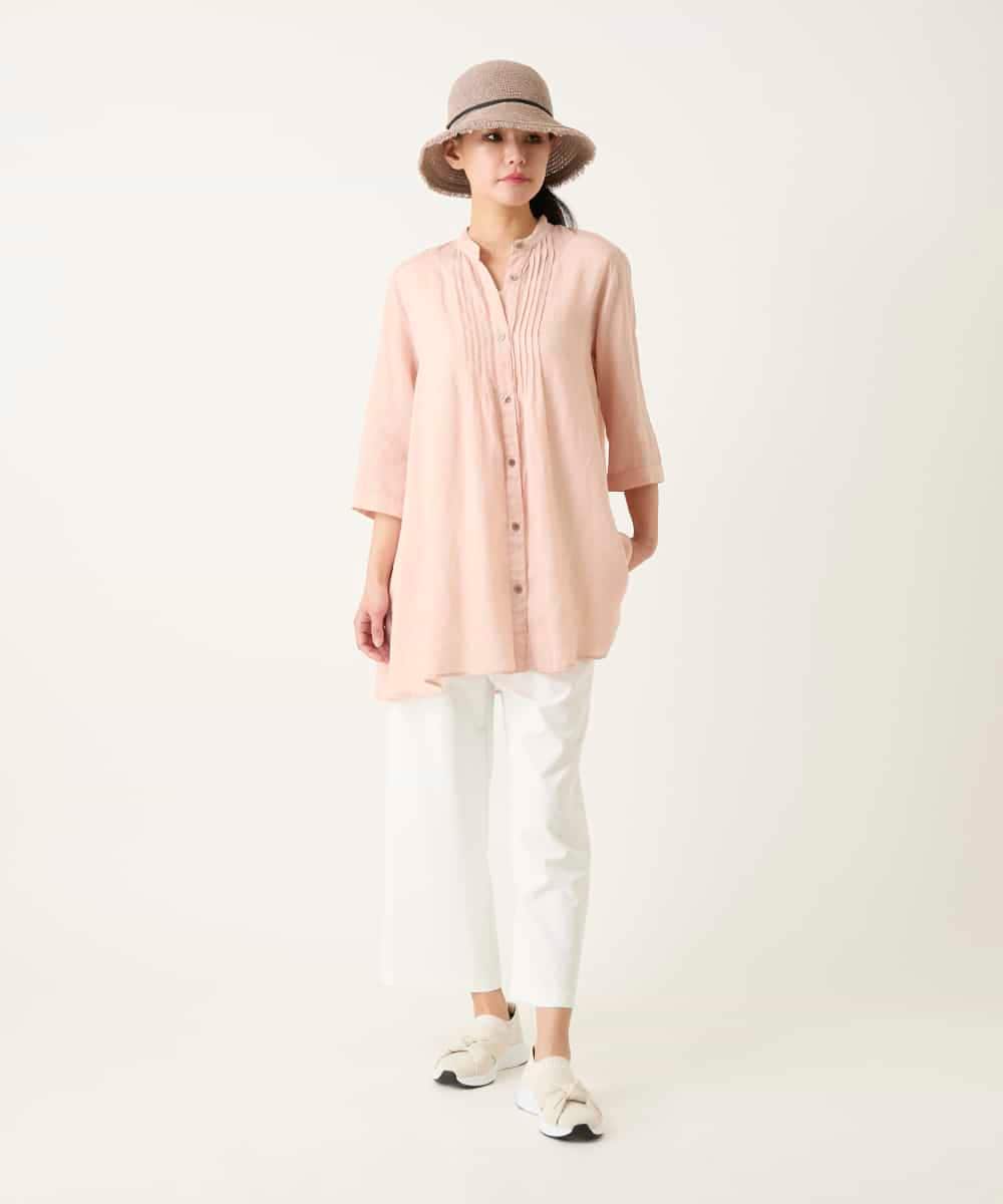 RLBFD47230 HIROKO BIS GRANDE(ヒロコ ビス グランデ) 【大きいサイズ】ピンタックフレア麻ブラウス ピンク