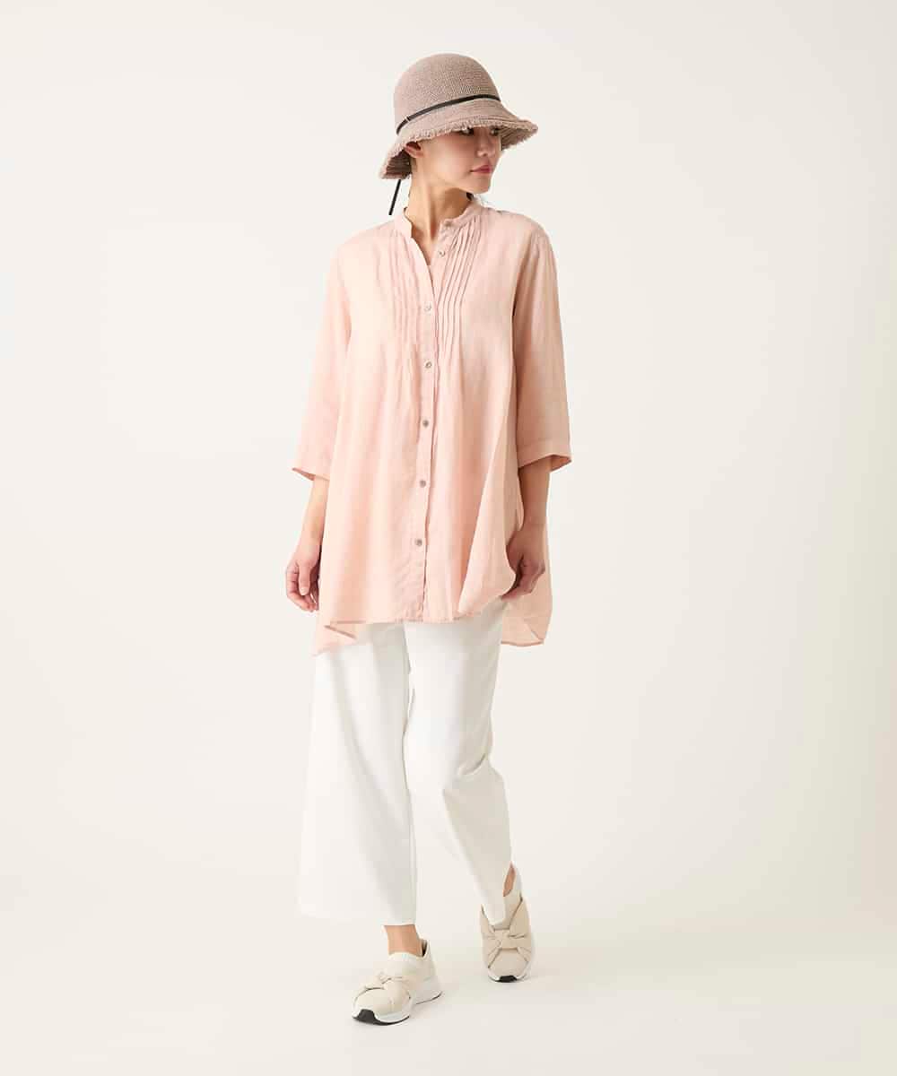 RLBFD47230 HIROKO BIS GRANDE(ヒロコ ビス グランデ) 【大きいサイズ】ピンタックフレア麻ブラウス ピンク