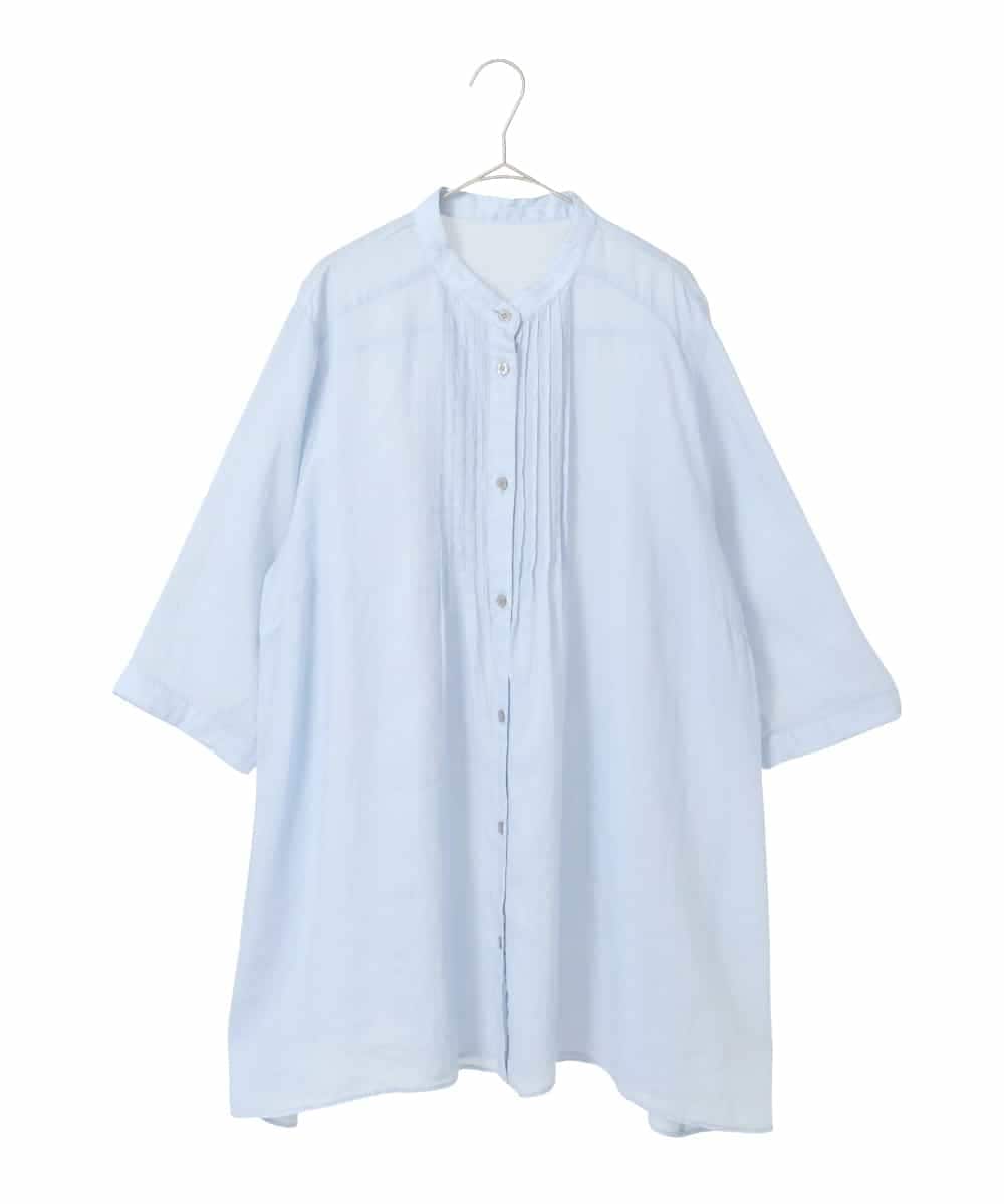 RLBFD47230 HIROKO BIS GRANDE(ヒロコ ビス グランデ) 【大きいサイズ】ピンタックフレア麻ブラウス ライトブルー