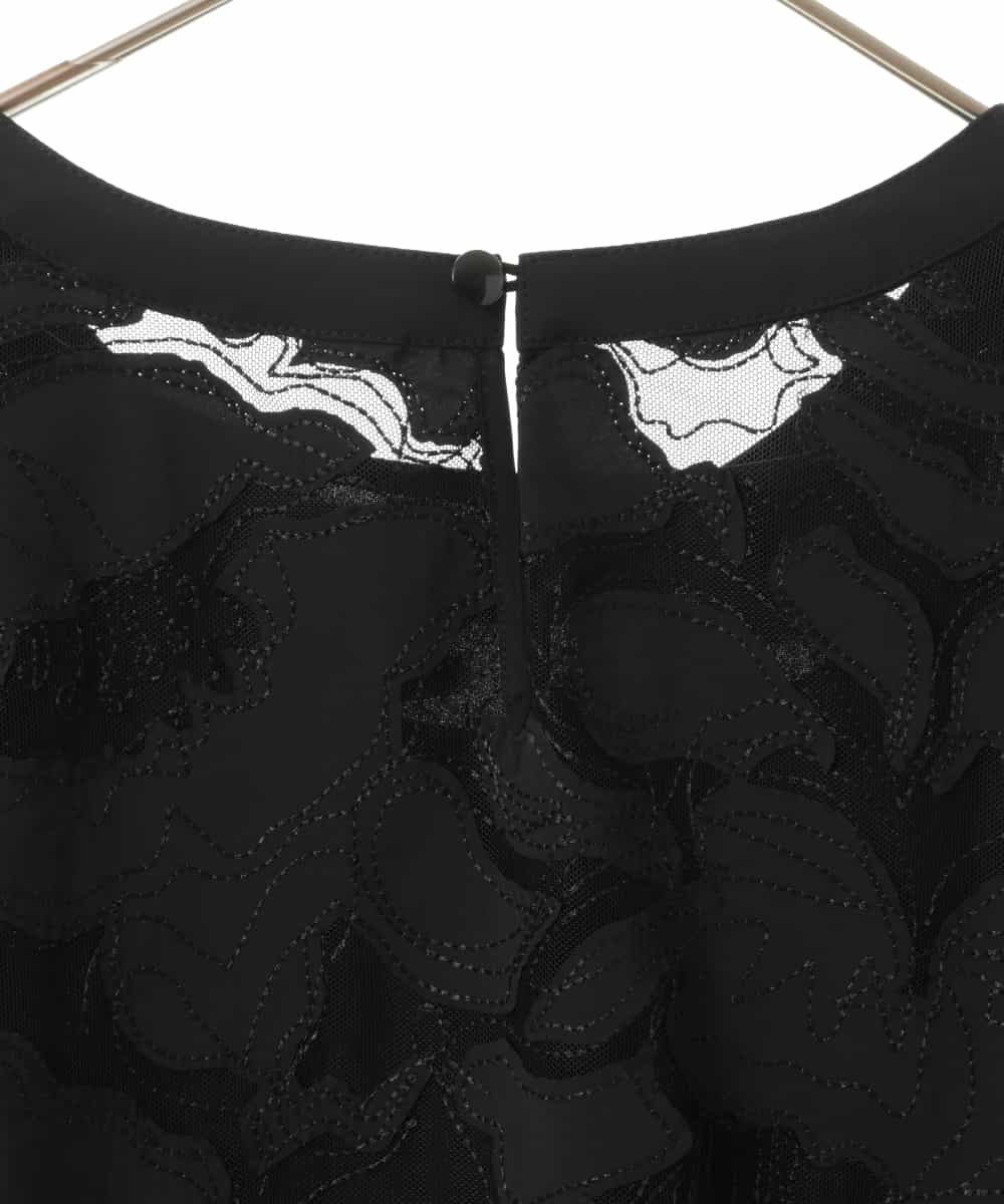 RLBFW26310 HIROKO BIS GRANDE(ヒロコ ビス グランデ) 【大きいサイズ】フラワー刺繍チュールタフタブラウス /洗える ブラック
