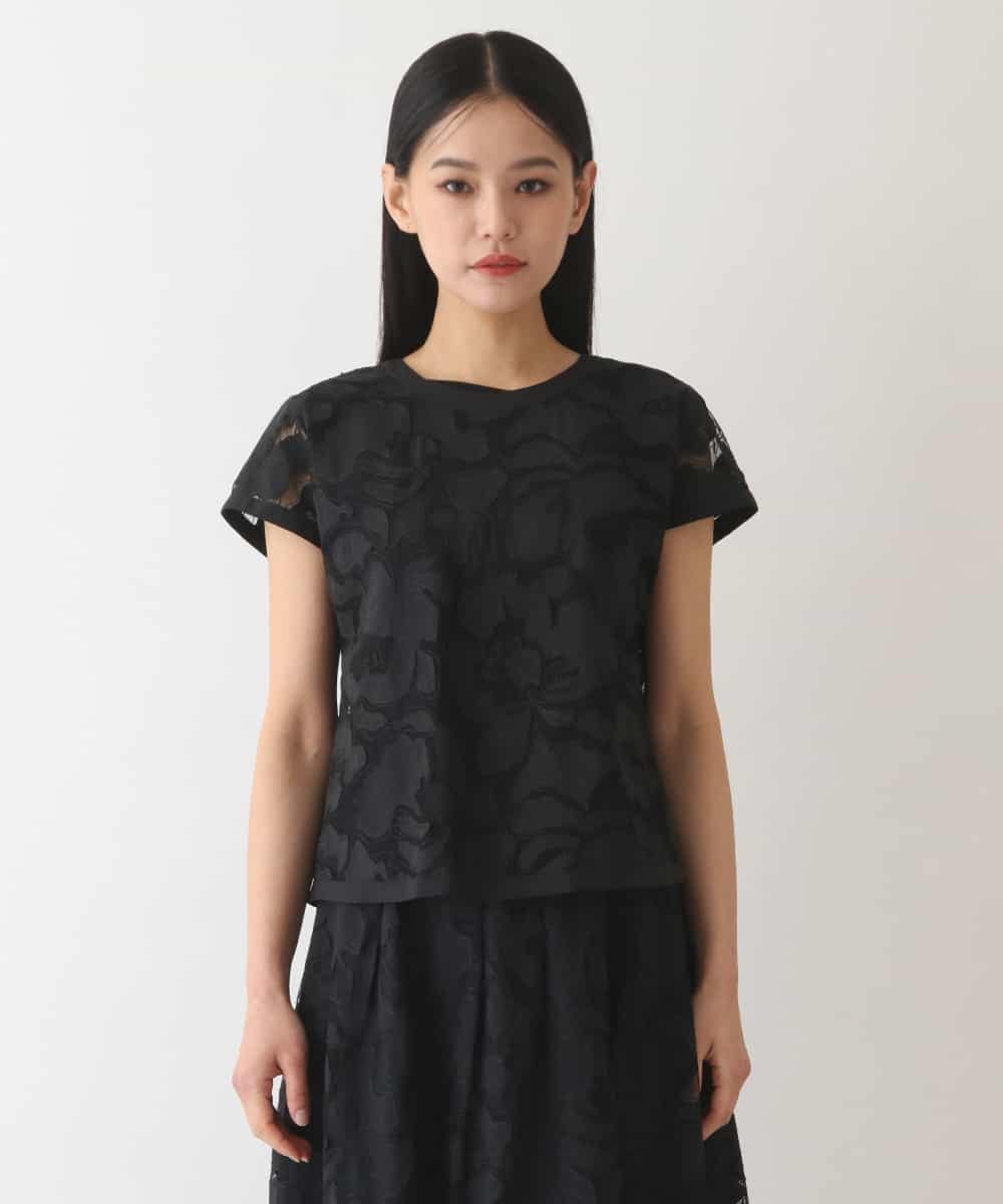 大きいサイズ】フラワー刺繍チュールタフタブラウス /洗える(ブラウス  