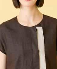 RLBGE11280 HIROKO BIS GRANDE(ヒロコ ビス グランデ) 【先行予約/大きいサイズ】カラーブロックデザインブラウス ブラウン