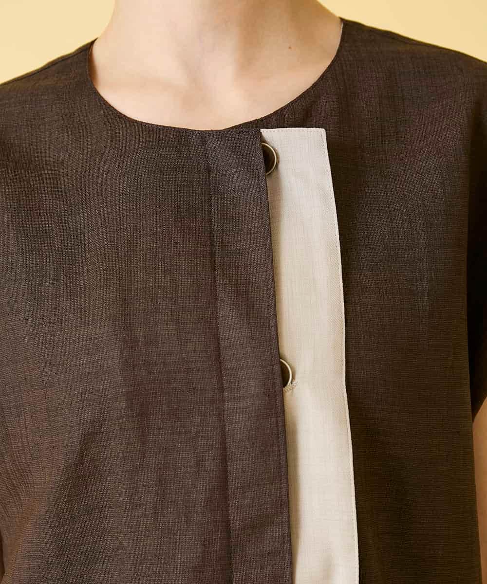 RLBGE11280 HIROKO BIS GRANDE(ヒロコ ビス グランデ) 【先行予約/大きいサイズ】カラーブロックデザインブラウス ブラウン