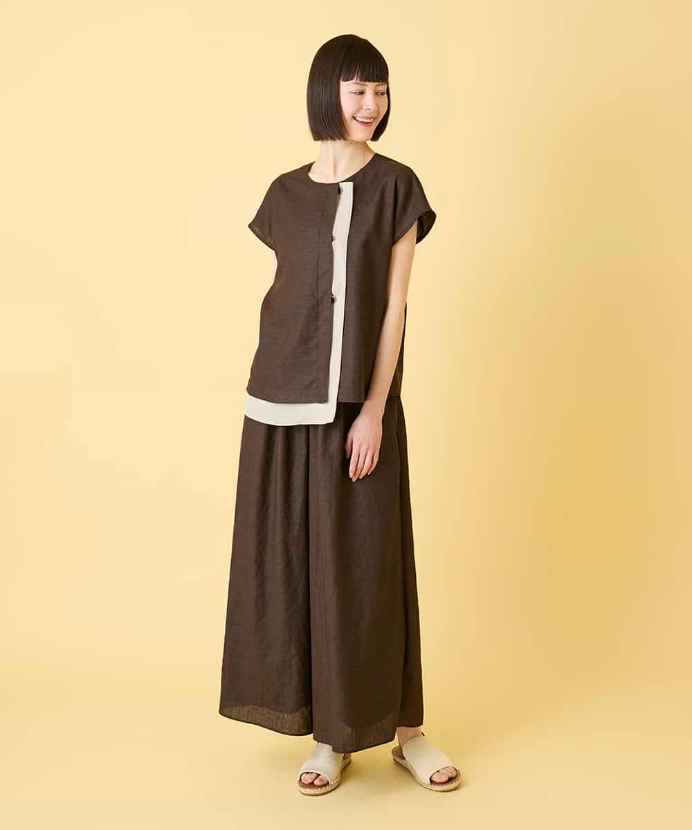 RLBGE11280 HIROKO BIS GRANDE(ヒロコ ビス グランデ) 【先行予約/大きいサイズ】カラーブロックデザインブラウス ブラウン