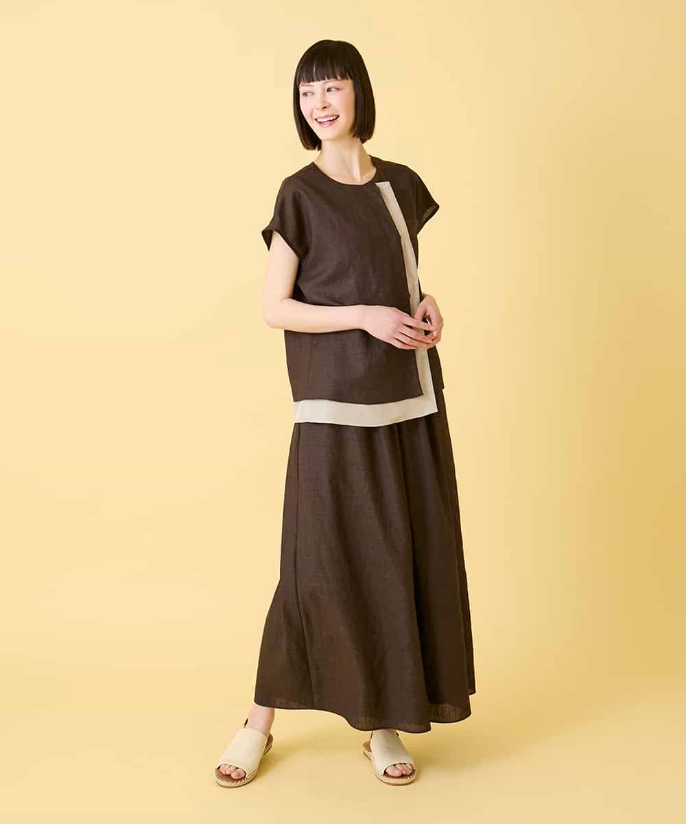 RLBGE11280 HIROKO BIS GRANDE(ヒロコ ビス グランデ) 【先行予約/大きいサイズ】カラーブロックデザインブラウス ブラウン