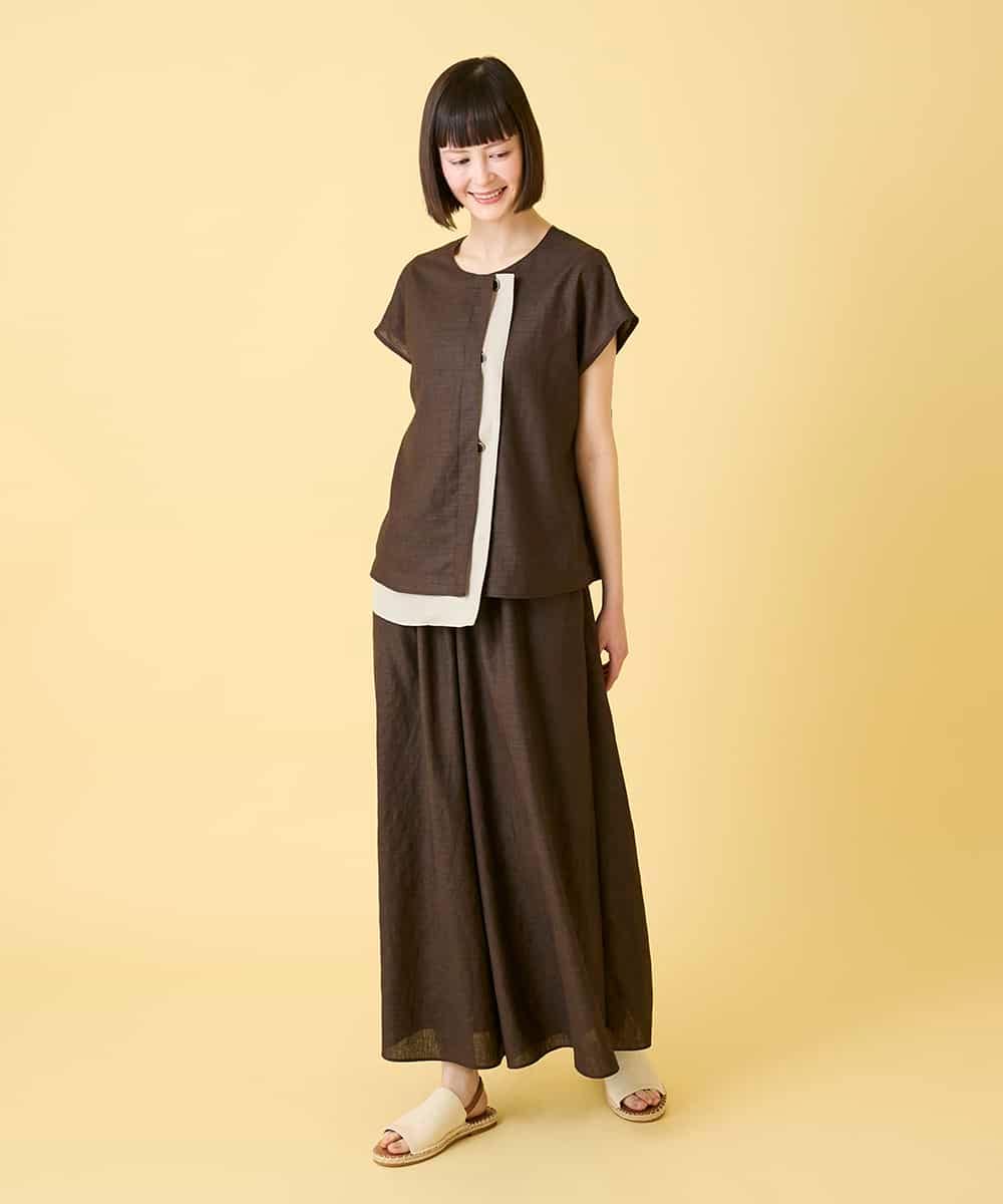 RLBGE11280 HIROKO BIS GRANDE(ヒロコ ビス グランデ) 【先行予約/大きいサイズ】カラーブロックデザインブラウス ブラウン