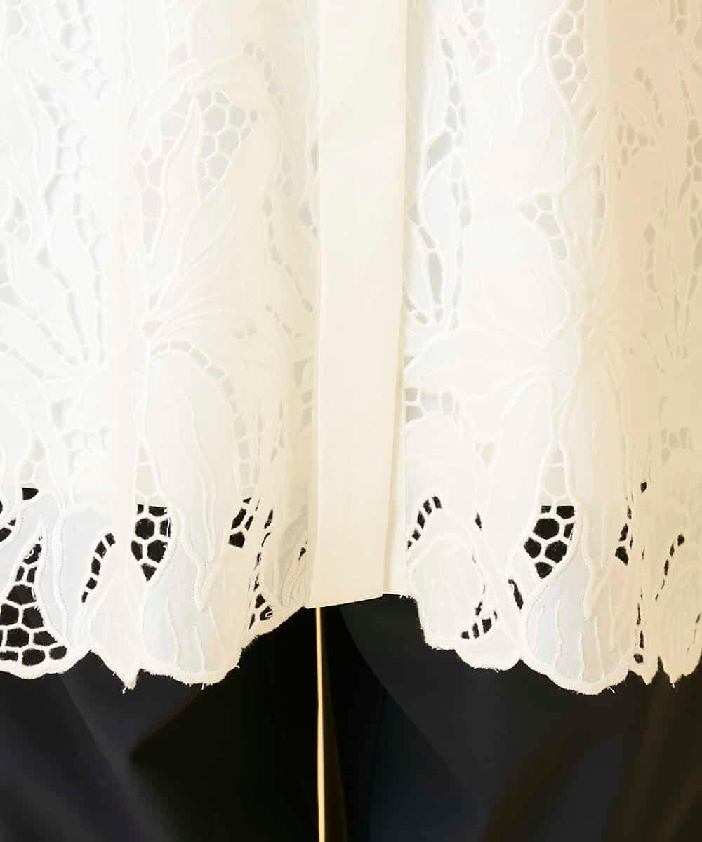 RLBGE21380 HIROKO BIS GRANDE(ヒロコ ビス グランデ) 【先行予約/大きいサイズ】フラワー刺繍コットンロングシャツ ホワイト