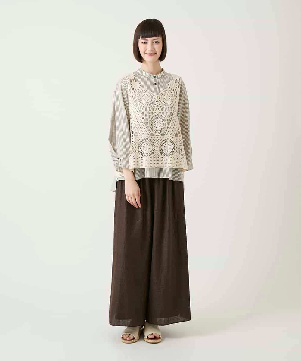 RLBGE28280 HIROKO BIS GRANDE(ヒロコ ビス グランデ) ストライプリネンタッチブラウス ベージュ